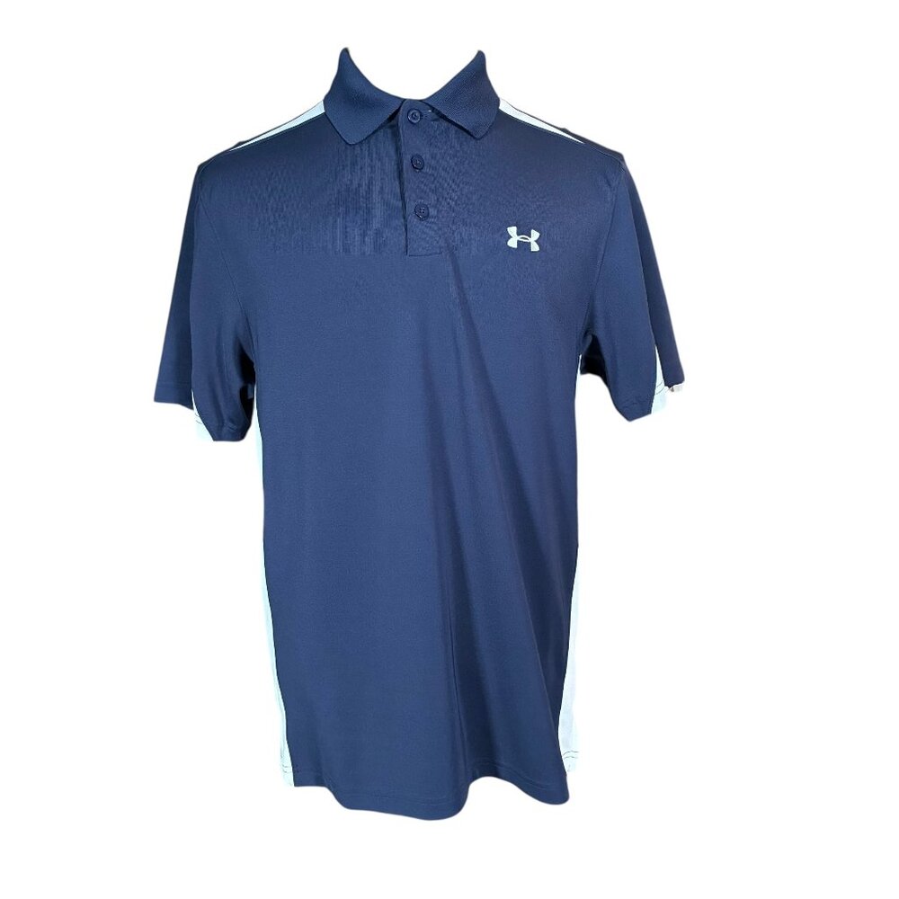 Under Armour Men's Medium Navy White HeatGear Polo Shirt Loose Performance M